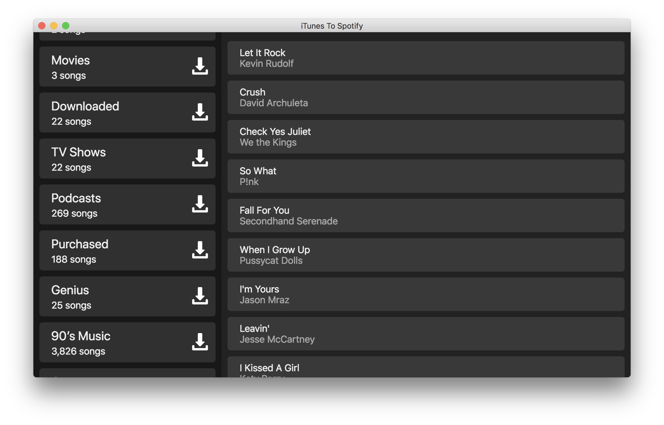 Playlist/track selector view